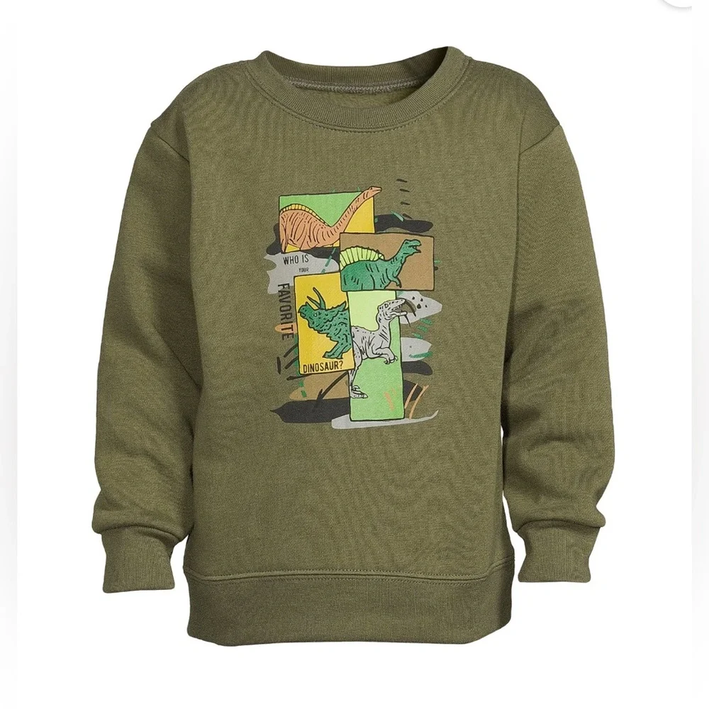Garanimals Boys Dinosaur Graphic Fleece Sweatshirt – Jade Green | Size 5T